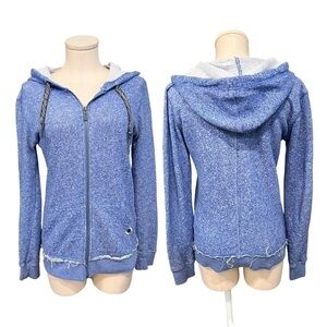 ROXY blue zip up hoodie with raw finish and kangaroo pockets